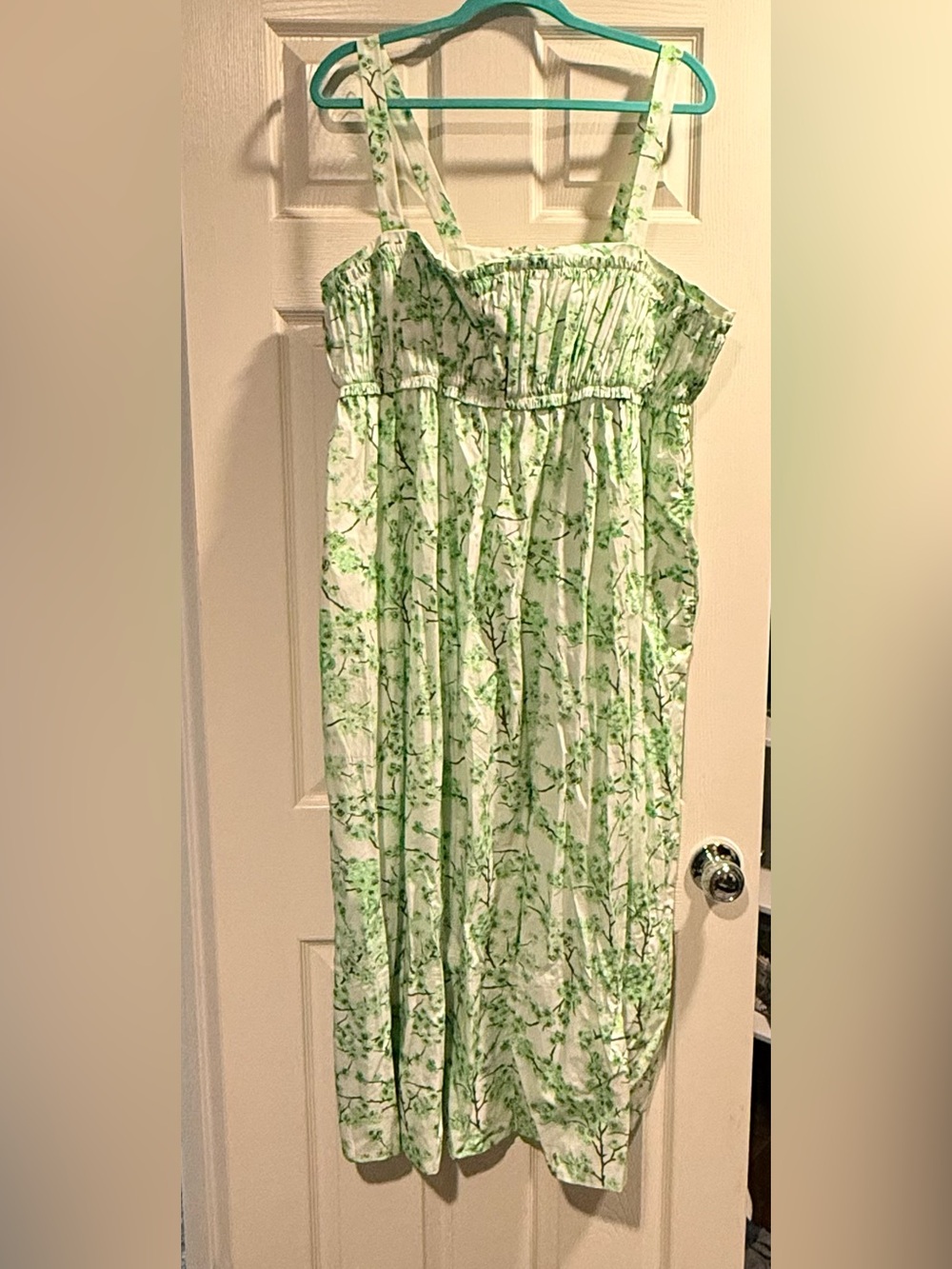 J. Crew Green Cherry Blossom Midi Dress with Straps